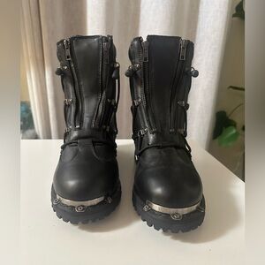 Hot Leathers BTM1009 Black Leather Lace Up Boots with Zipper Closure US Size 10